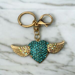 Bag charm/keychain-NWOT-blue rhinestone heart